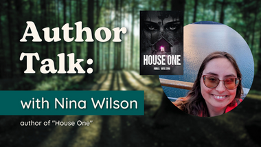 Picture of author Nina Wilson and cover of her book, House One